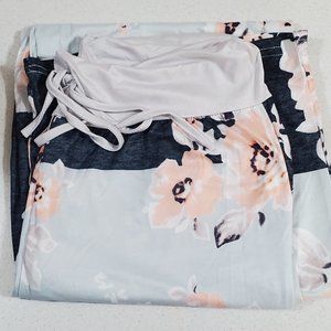 iChunhua Women's Comfy Stretch Floral Print Drawstring Palazzo Wide Leg Lounge P
